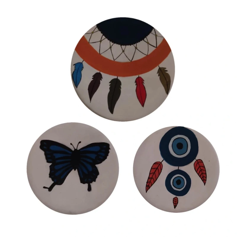 بشقاب دیوارکوب سفالی طرح پروانه مجموع 3 عددی 