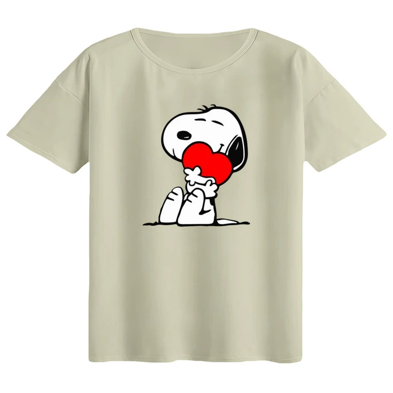 تی‌شرت اورسایز آستین کوتاه زنانه مدل باکسی طرح اسنوپی کد ۲۰