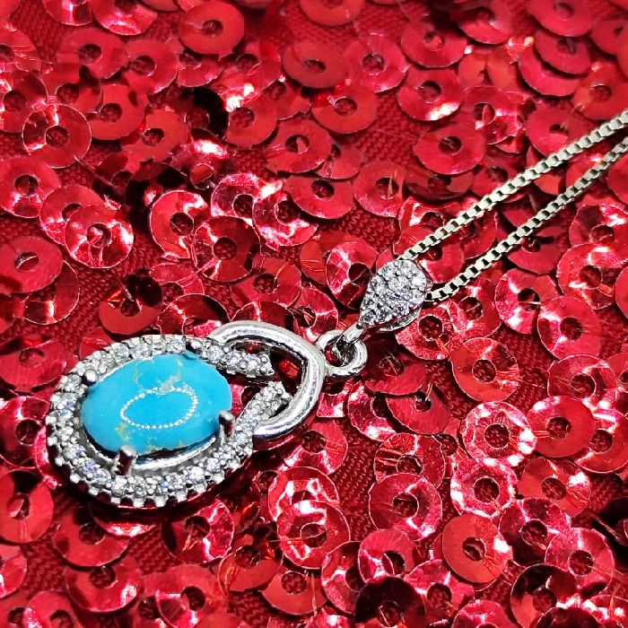 گردنبند نقره زنانه مدل سنگ فیروزه نیشابور آبکاری رادیوم کد 550 -  - 5