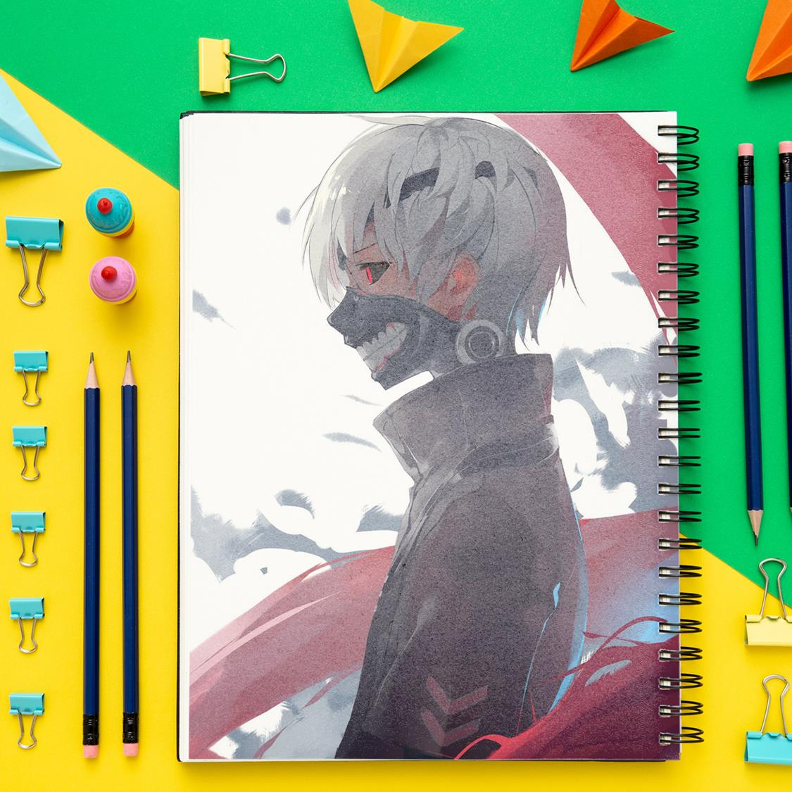 دفتر مشق باژیکان طرح انیمه توکیو غول Tokyo Ghoul کد 20211490 به همراه استیکر لپ تاپ مجموعه 14 عددی