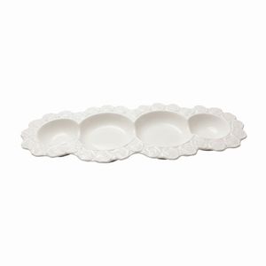 ظرف سرو چهارخانه سرامیکی طرح گل مدل plate-04 ضدلکه، مناسب سرو آجیل و تنقلات تفکیکشده، ابعاد 18×44 سانتیمتر، شستشو با دست و ماشین ظرفشویی