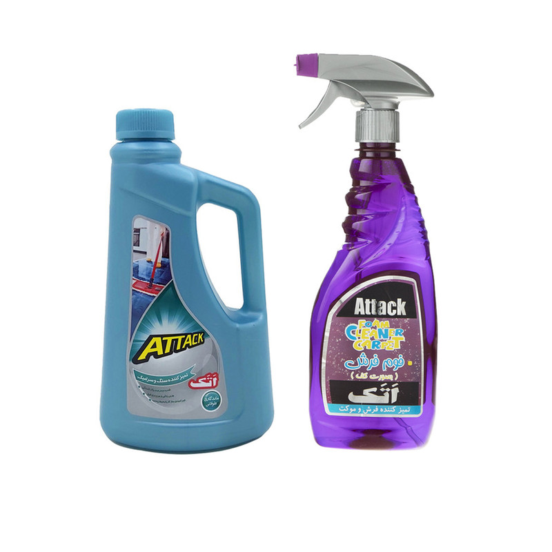 اسپری فوم فرش اتک مدل 002 حجم 500 میلی لیتر به همراه مایع تمیزکننده سنگ و سرامیک اتک مدل 01 حجم 1000 میلی لیتر