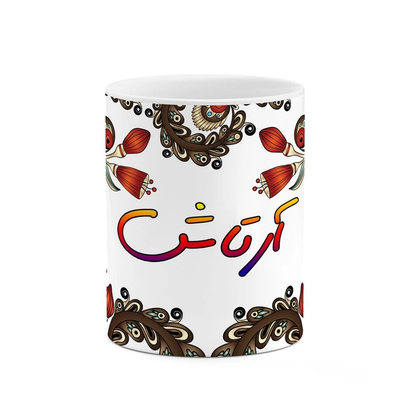 ماگ کاکتی مدل اسم آرتاش طرح سنتی گل و بته کد mgh43391