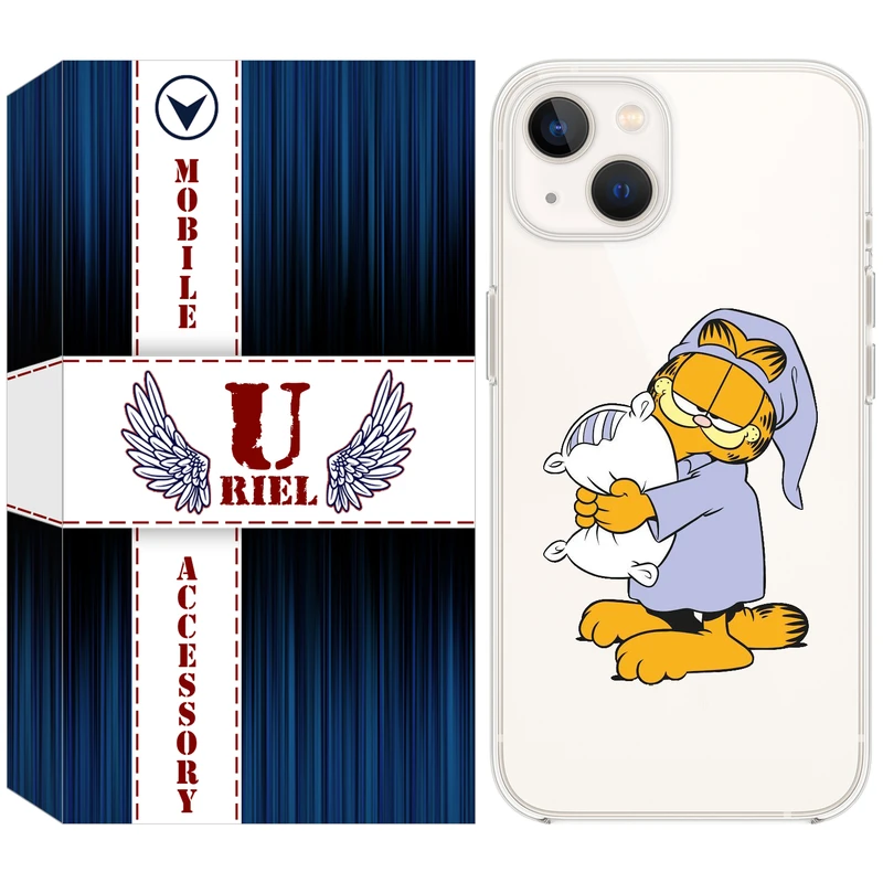 کاور یوریل قاب مدل Clear کد 73 طرح گارفیلد خوابالو مناسب برای گوشی موبایل اپل iPhone 13