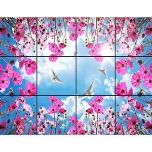 تایل سقفی آسمان مجازی طرح گل های وحشی کد 0200 سایز 60x60 سانتی متر مجموعه 12 عددی