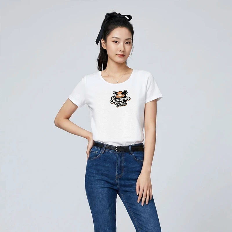 تی شرت آستین کوتاه زنانه تابستانی طرح Summer Vibe کد WH.1075