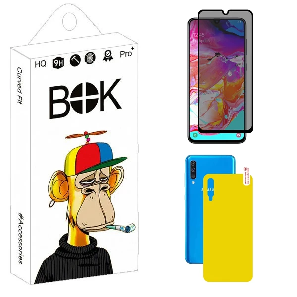 محافظ صفحه نمایش حریم شخصی بوک مدل Carbon Plus مناسب برای گوشی موبایل سامسونگ Galaxy A70s به همراه محافظ پشت گوشی