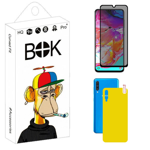 محافظ صفحه نمایش حریم شخصی بوک مدل Carbon Plus مناسب برای گوشی موبایل سامسونگ Galaxy A70s به همراه محافظ پشت گوشی