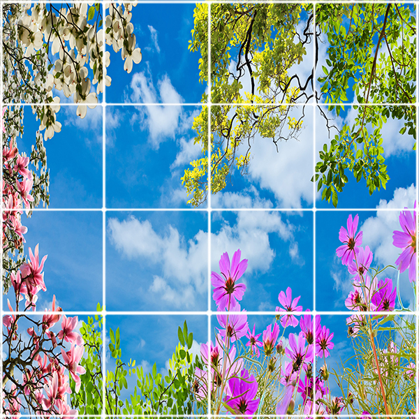 تایل سقفی آسمان مجازی طرح گلها و درختان کد ST 2461-16 سایز 60x60 سانتی متر مجموعه 16عددی