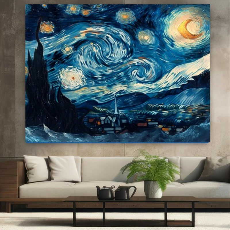 پوستر طرح نقاشی ونگوک مدل ماه و ساحل درخشان کد GR765