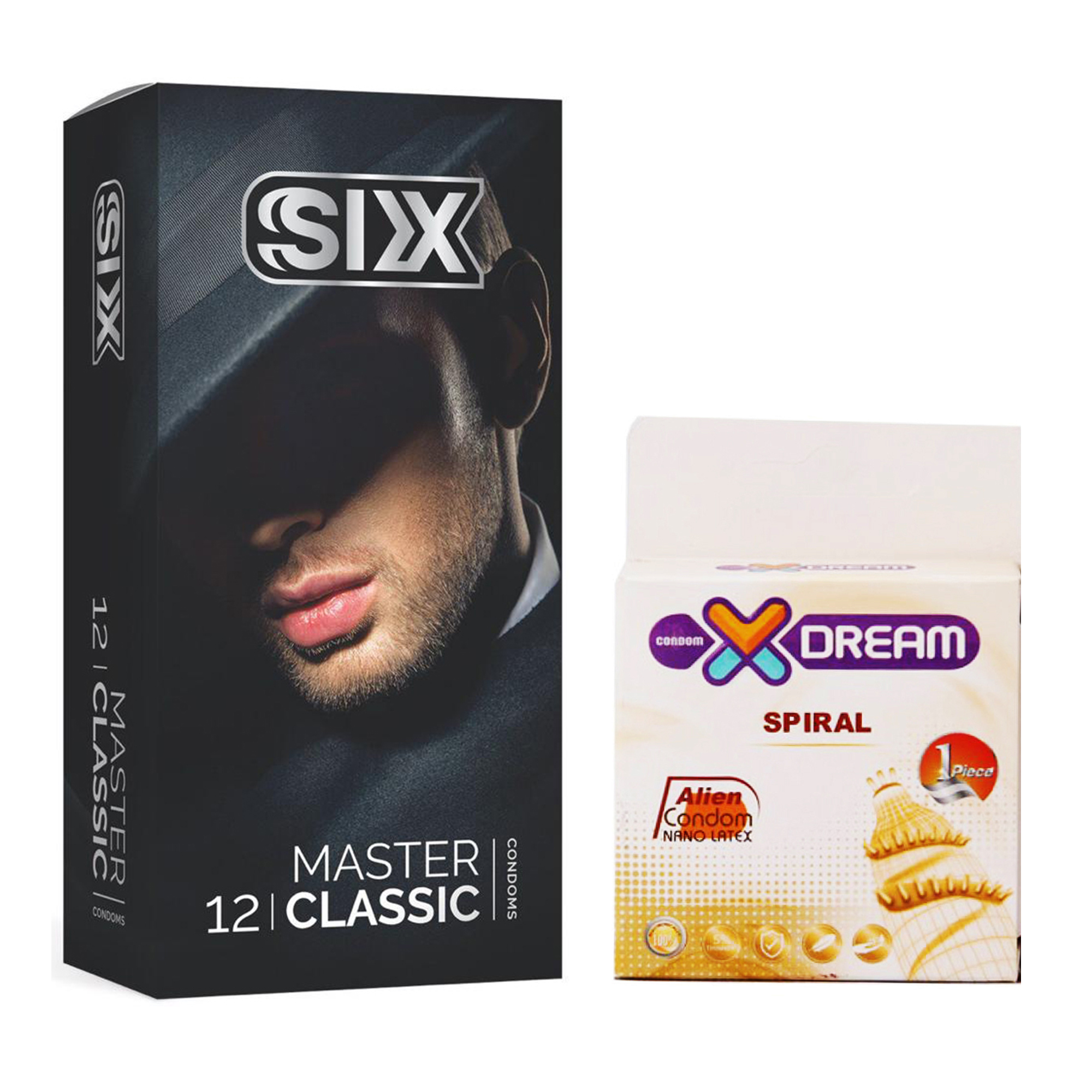 کاندوم سیکس مدل Master Classic بسته 12 عددی به همراه کاندوم ایکس دریم مدل Spiral