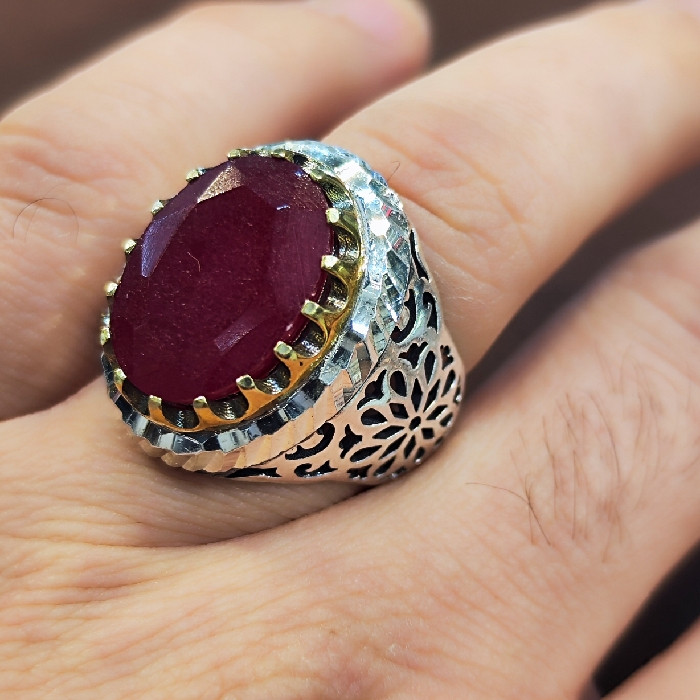 انگشتر نقره مردانه مدل سنگ یاقوت کد 770