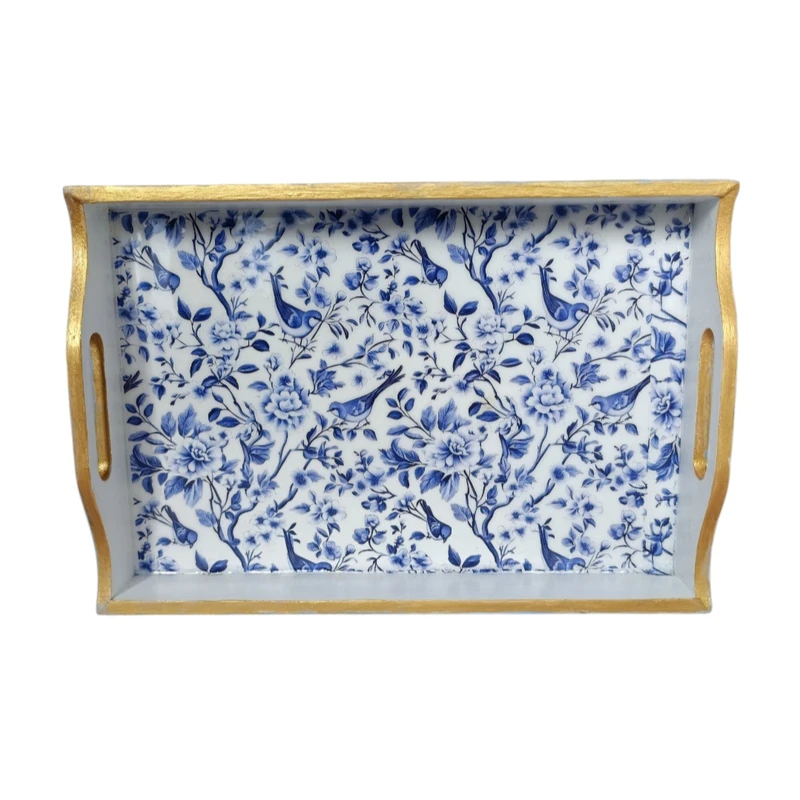 سینی دسته دار مدل مستطیل رزینی طرح دکوپاژ سایز 20×30سانتی متر