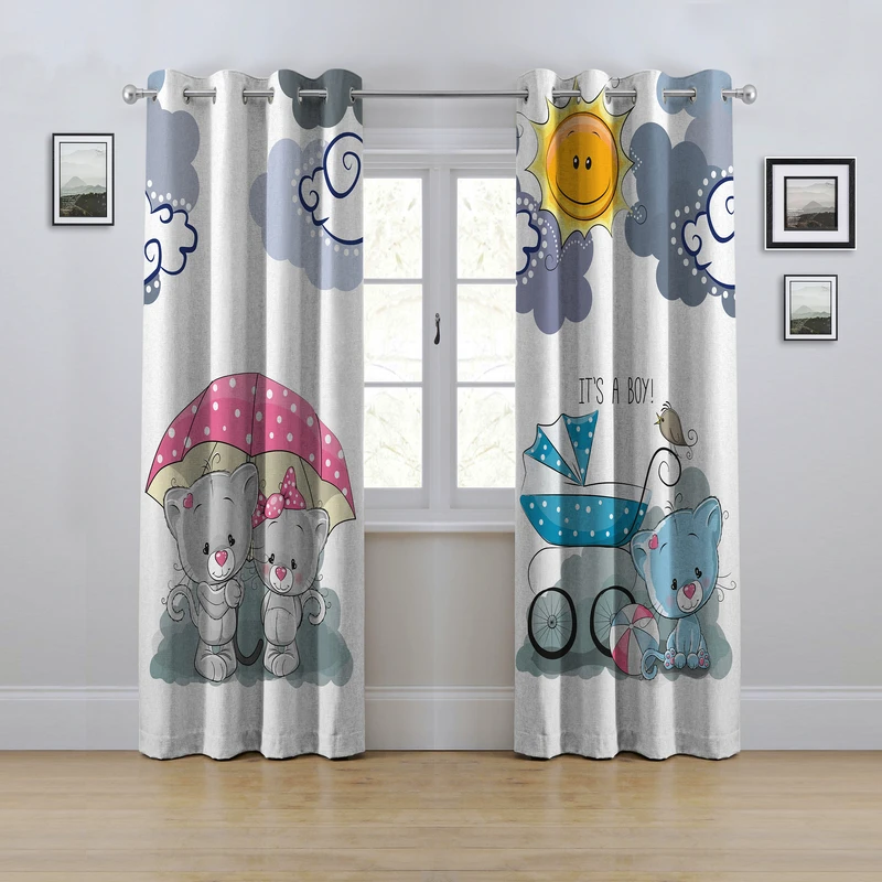 پرده مدل پانچی طرح خرس سایز 280x145 سانتی متر