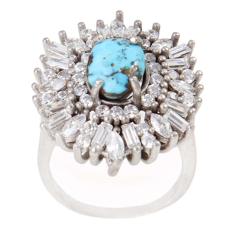 انگشتر نقره زنانه بازرگانی میلادی مدل سنگ فیروزه نیشابور کد AWR_762