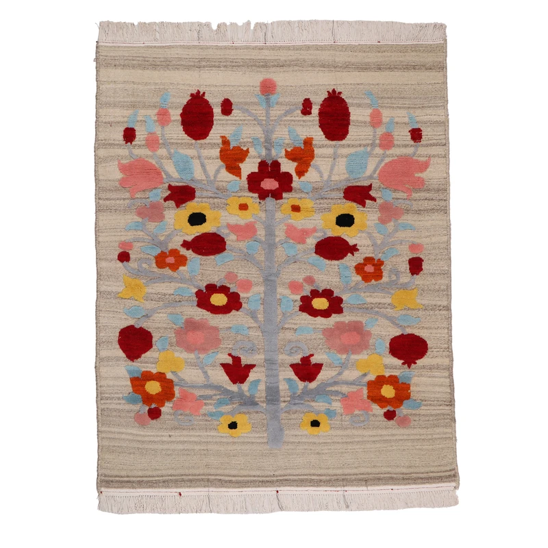 گلیم دستبافت سه متری مدل گل اناری کد 4040701 زمینه کرم