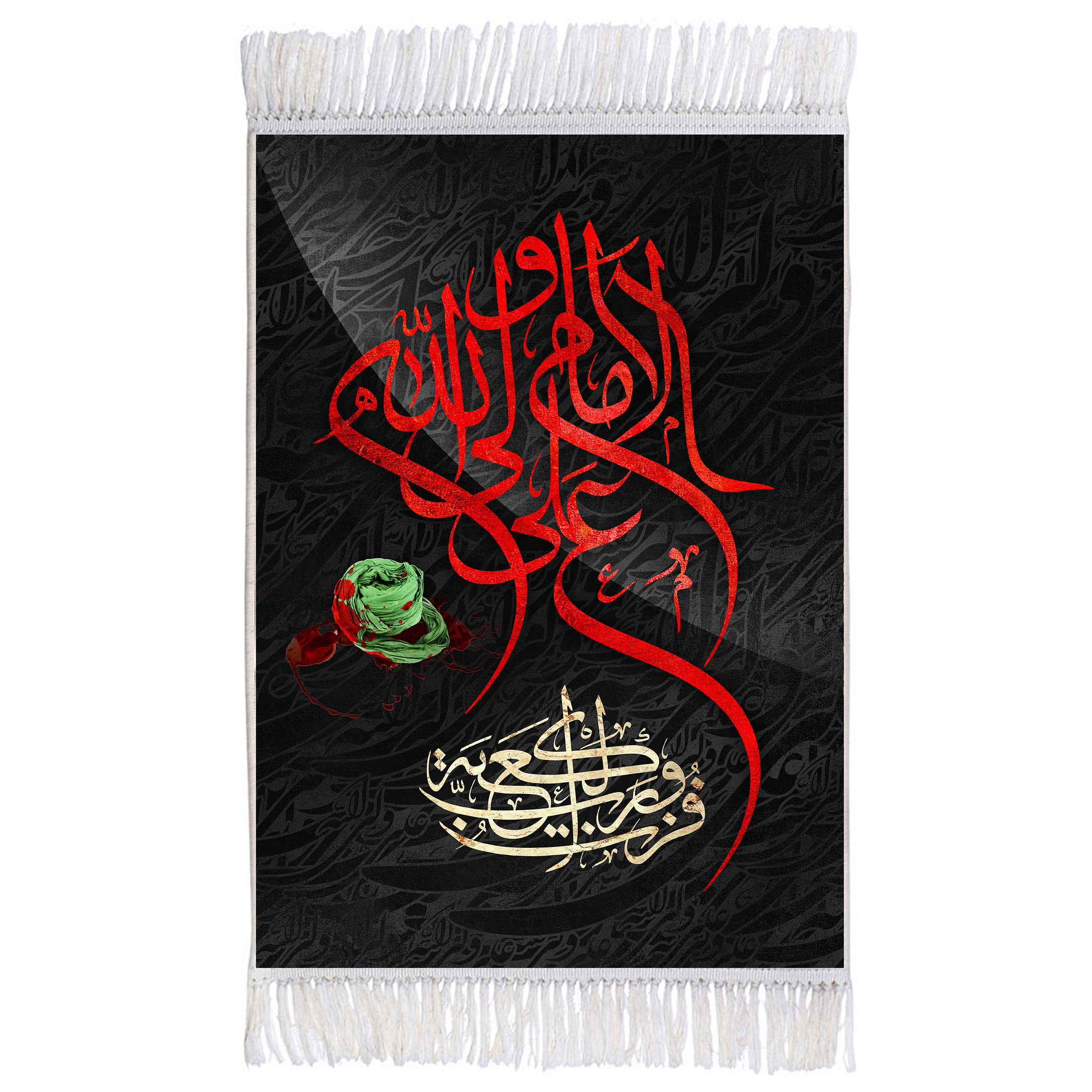 فرش ماشینی دیوارکوب اطلس آبی مدل امام علی ولی الله کد T3837