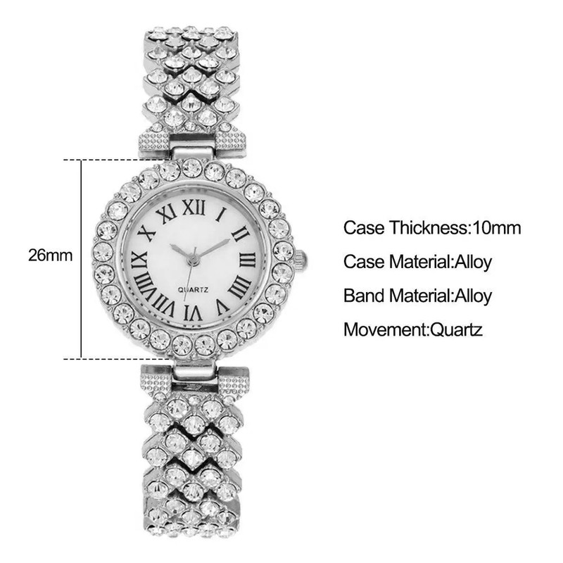 ساعت مچی عقربه ای زنانه مدل قاب دور نگین بند فول نگین کد 1