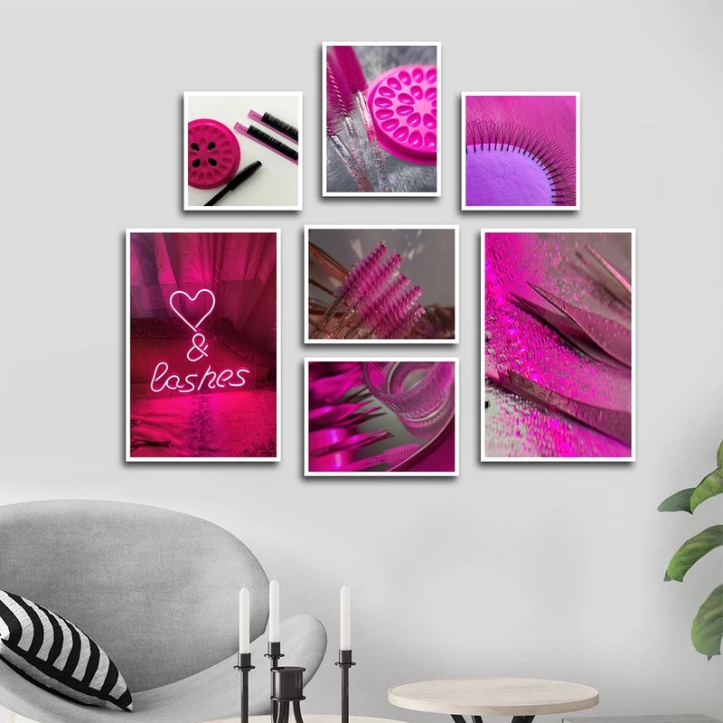 تابلو بکلیت طرح سالن زیبایی و کاشت مژه مدل شاین اکلیلی کد W-2853 مجموعه 7 عددی