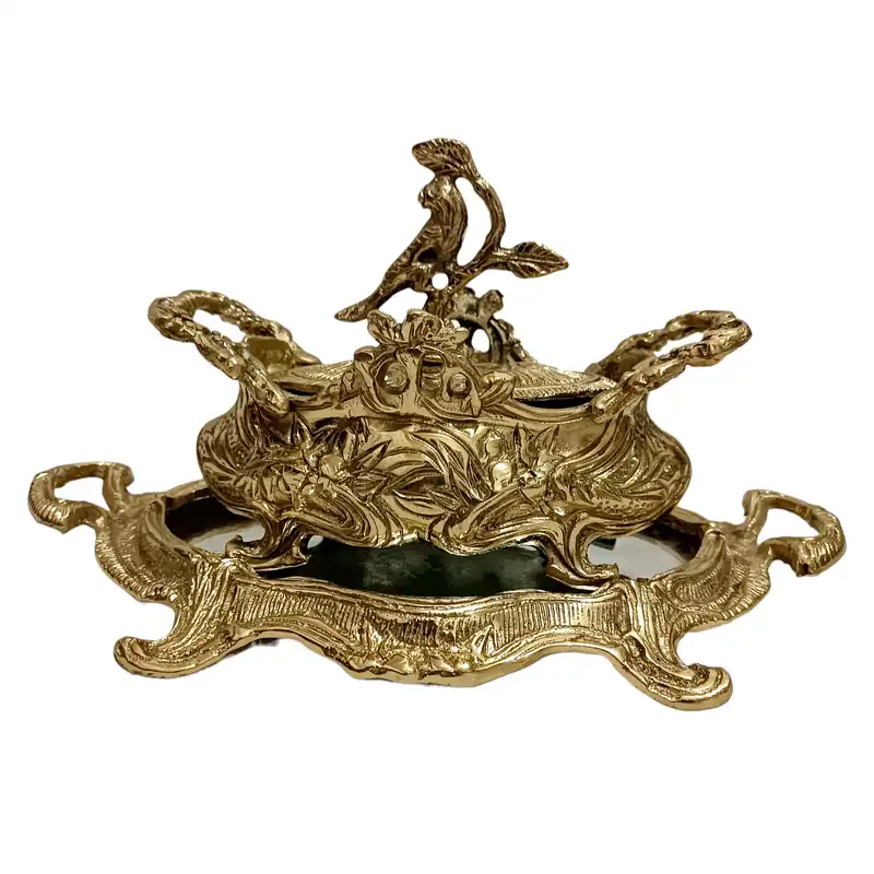 ست شکلات خوری و سینی برنزی مدل جاردین کد H-2024 بسته دو عددی