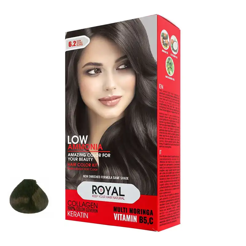 کیت رنگ مو رویال کد 6.2 حجم 100 میلی لیتر رنگ بلوند دودی تیره