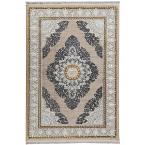 فرش ماشینی فرش مارکت تریتا طرح وینتیج کاشان کد fm 400 6361 زمینه نسکافه ای