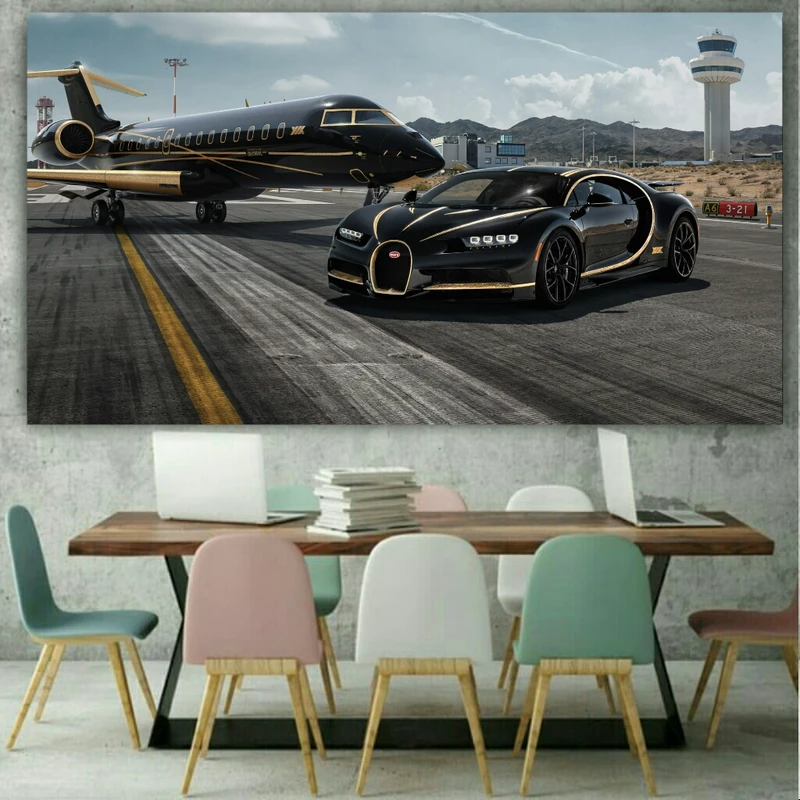 پوستر طرح بوگاتی و هواپیما مدل Bugatti Chiron کد AR6080