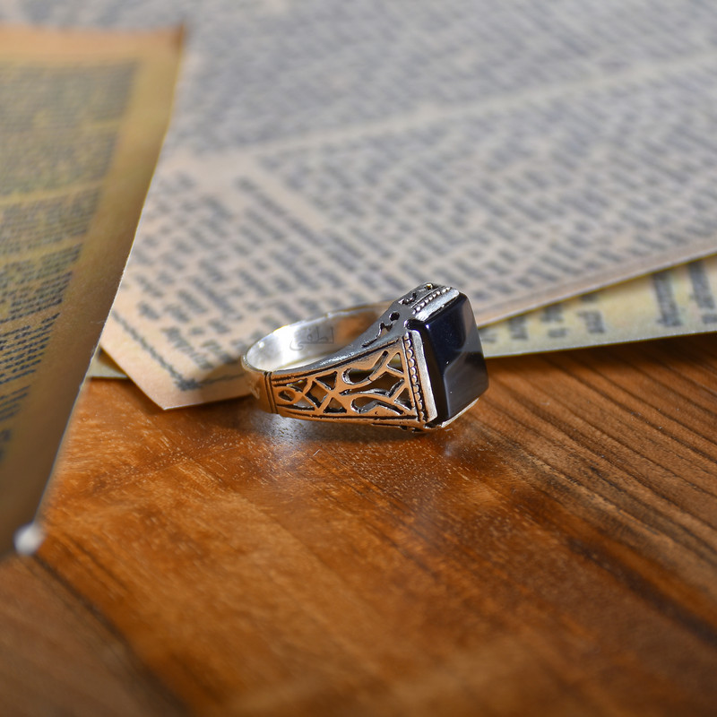 انگشتر نقره مردانه نقره جات لطفی مدل عقیق کد ANMS01E02