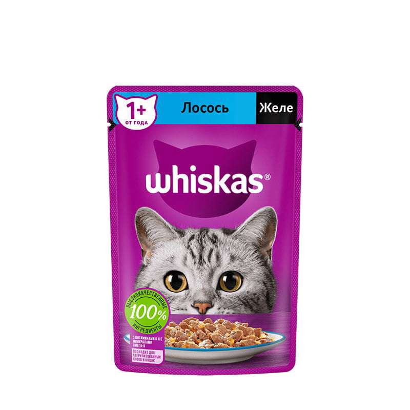 پوچ گربه ویسکاس مدل ماهی قزل آلا در ژله وزن 75 گرم بسته 10 عددی