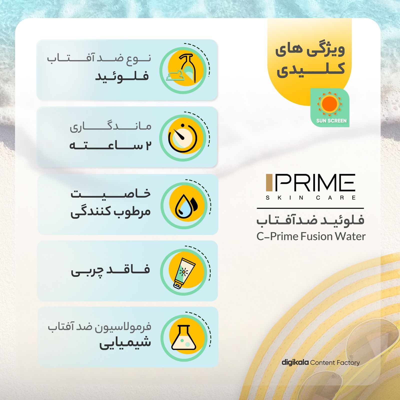 فلوئید ضدآفتاب بی‌رنگ پرایم SPF50 مدل C-Prime Fusion Water مناسب انواع پوست، حجم 40 میلی‌لیتر -  - 4