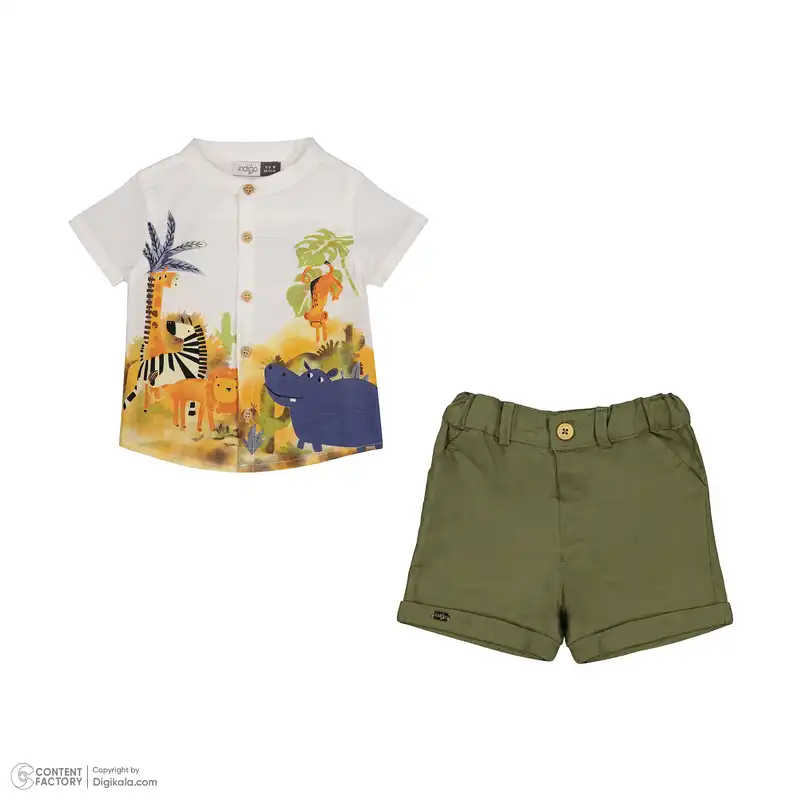 ست پیراهن و شلوارک نوزادی ایندیگو مدل 13243