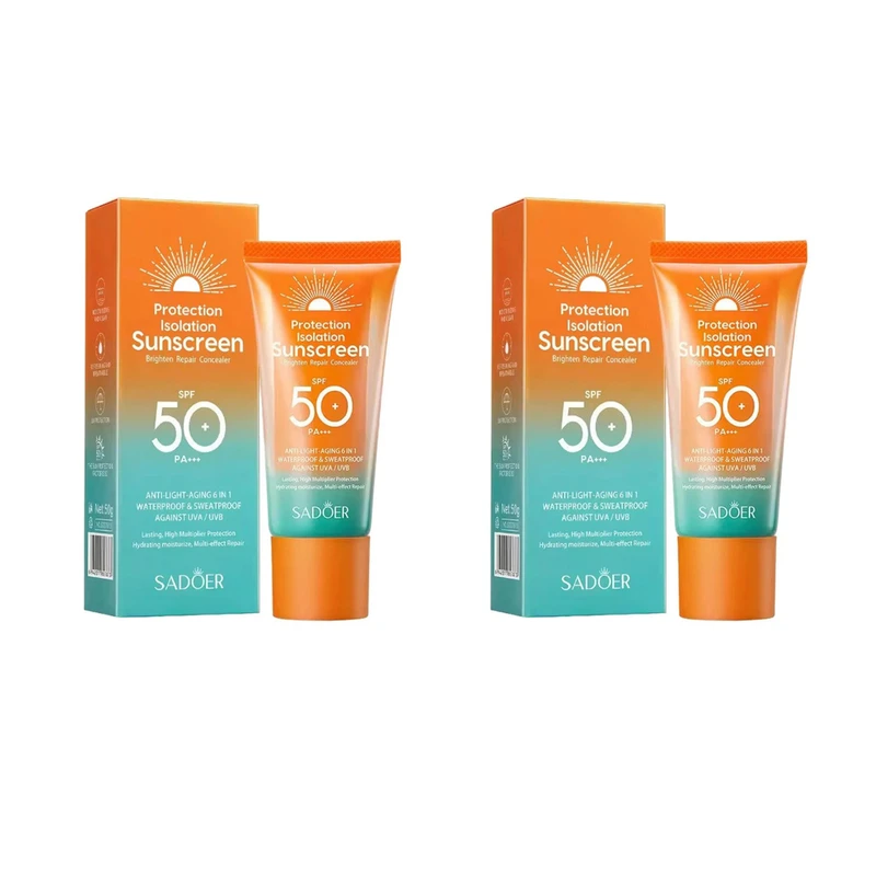 کرم ضد آفتاب بدون رنگ سادور SPF 50 مدل PI محافظ UVA ،UVB و PA+++، ضد حساسیت، ضد چروک و ضد پیری، مناسب انواع پوست‌ وزن 50 گرم بسته 2 عددی