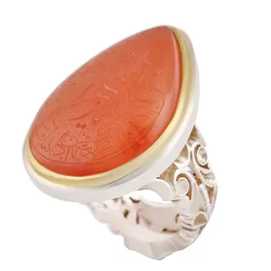 انگشتر نقره مردانه بازرگانی میلای مدل رکاب دست ساز استاد تاج سنگ عقیق یمنی کهنه خطاطی یا زهرا کد AM_2745