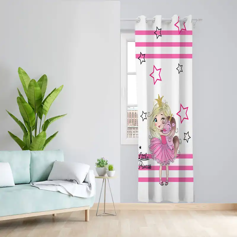 پرده مدل اتاق کودک مخمل پانچی طرح دخترانه کد 4532 سایز 140x280 سانتی متر