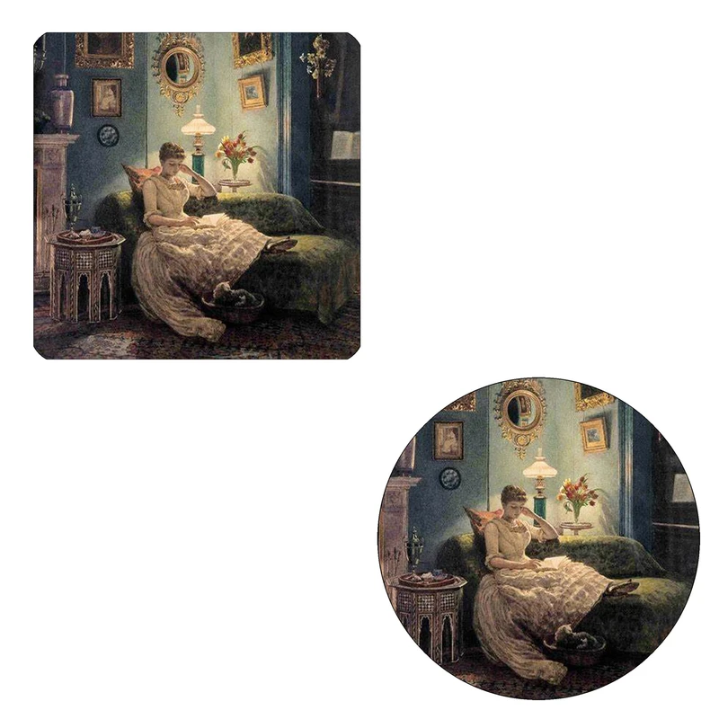 مگنت طرح بانوی کتابخوان کد M1 به همراه زیر لیوانی