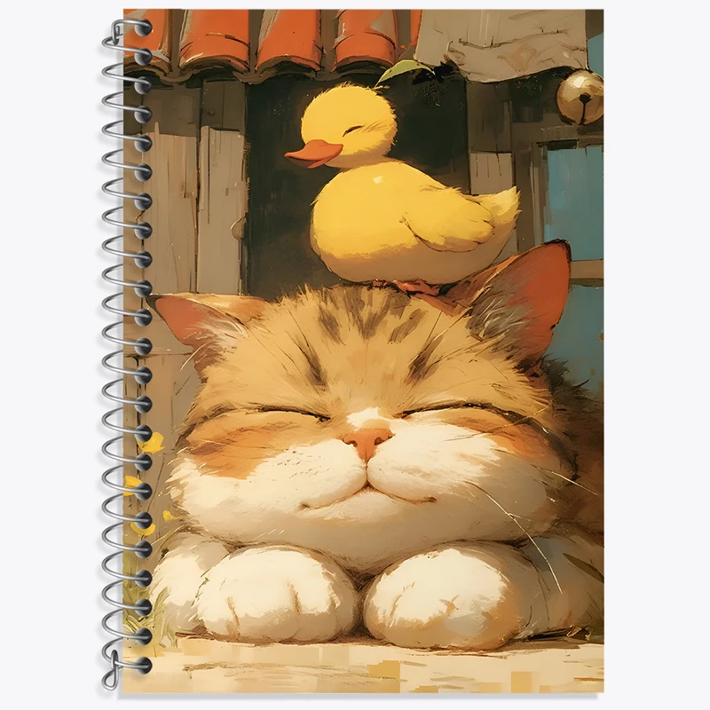 دفتر زبان 50 برگ خندالو مدل دو خط طرح گربه و اردک کد N4525