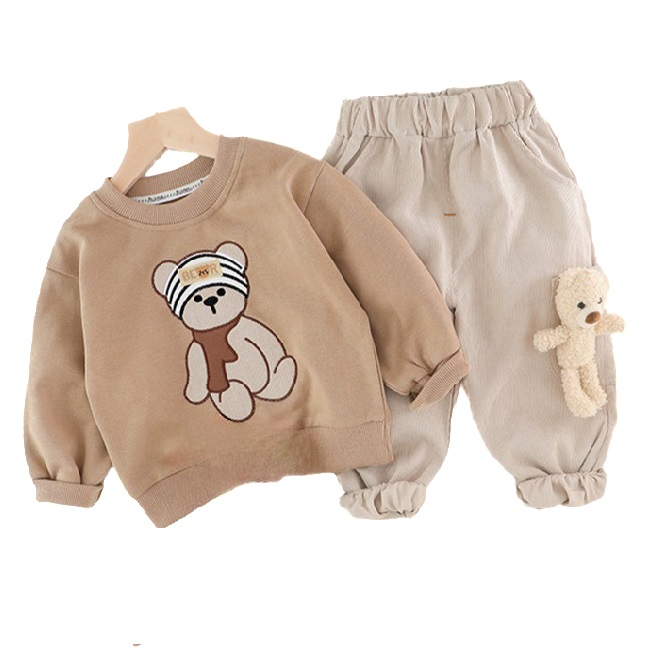 ست سویشرت و شلوار پسرانه مدل خرسی رنگ قهوه ای