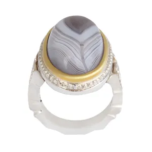 انگشتر نقره مردانه بازرگانی میلادی مدل سنگ عقیق سلیمانی کد AM_2556