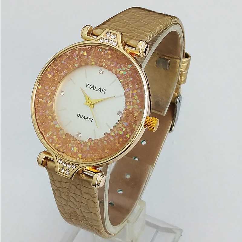ساعت مچی عقربه ای دخترانه والار مدل بندچرمی دور شنی کد GOLD36 ساعت مچی عقربه ای دخترانه والار مدل بندچرمی دور شنی کد GOLD36