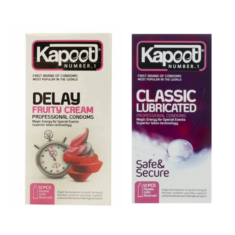 کاندوم تاخیری کاپوت مدل FRUITY CREAM بسته 12 عددی به همراه کاندوم کلاسیک کاپوت مدل LUBRICATED بسته 12 عددی