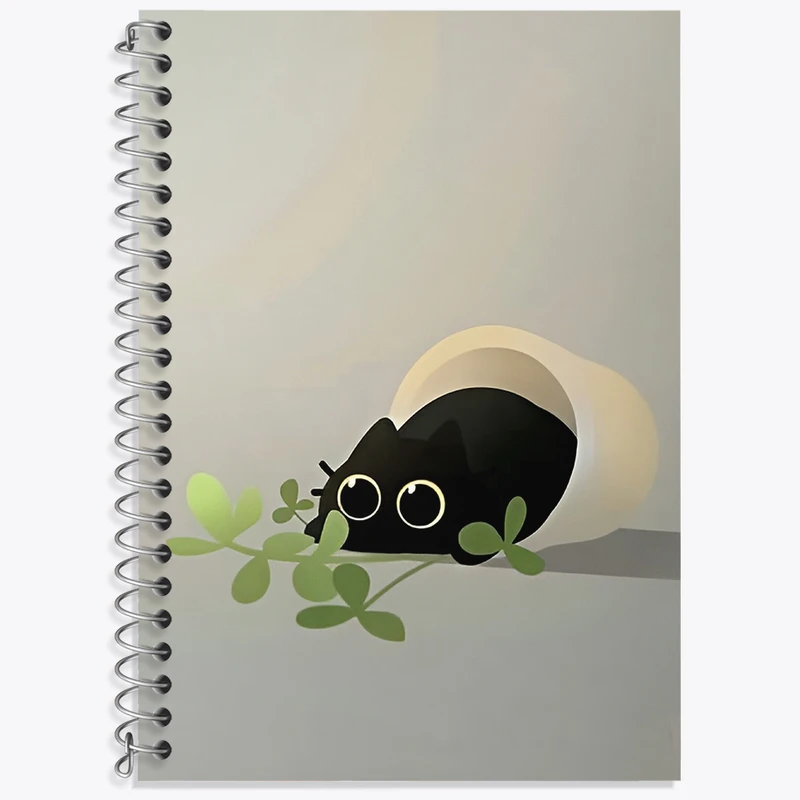 دفتر زبان 50 برگ خندالو مدل سه خط طرح گلدان و گربه کد N3046