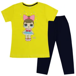 ست تی شرت و شلوار دخترانه مدل رهاورد و بردیا طرح دختر چشم درشت رنگ زرد