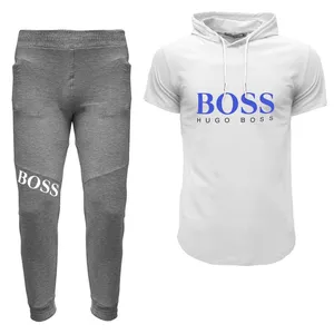 ست تی شرت کلاه دار و شلوار مردانه مدل 00518129 رنگ سفید