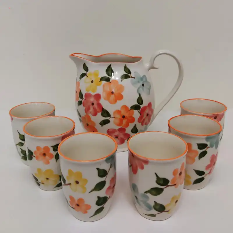 ست 7 تکه پارچ و لیوان سرامیکی طرح بهار گلها کد SHEX100