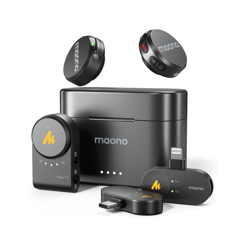 میکروفون بی سیم مائونو مدل Wave T5 WM650 Combo با درگاه اتصال Type-C،لایتنینگ، دوربین
