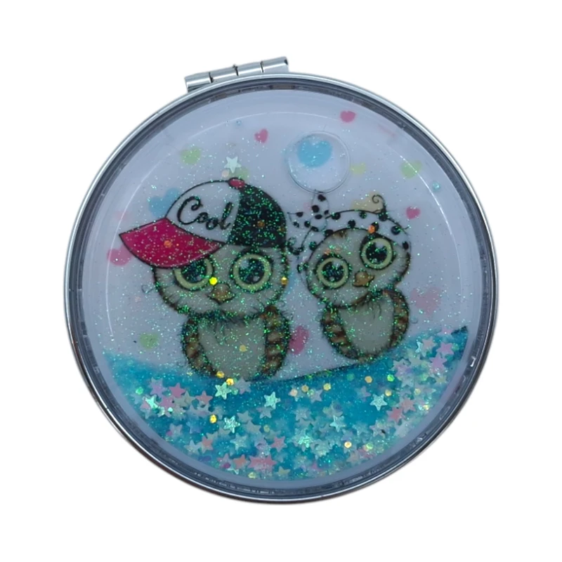 آینه آرایشی تاشو جیبی مدل دوطرفه طرح جغد آکواریومی کد 1001