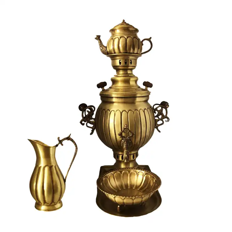 سرویس سماور ذغالی 5 پارچه برنجی مدل توپی کد 2017