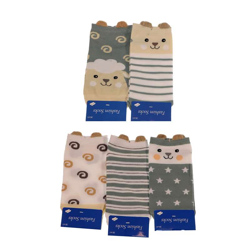 جوراب دخترانه مدل گوش دار فانتزی کد 01018 بسته 5 عددی