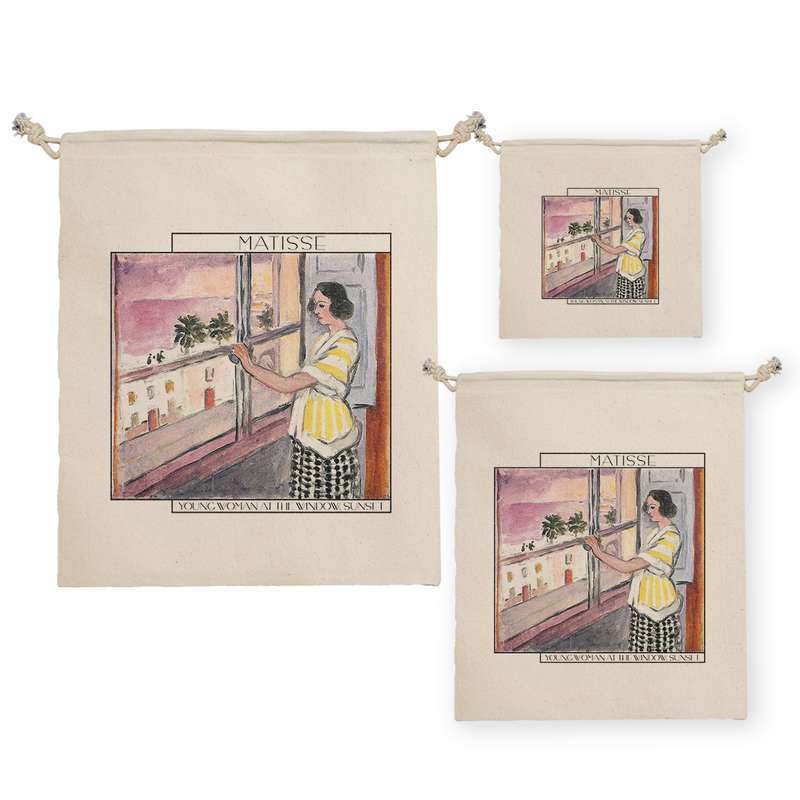 نظم دهنده ترمه طراحان ایده مدل زن جوان پشت پنجره، غروب آفتاب از ماتیس کد art0703 مجموعه سه عددی