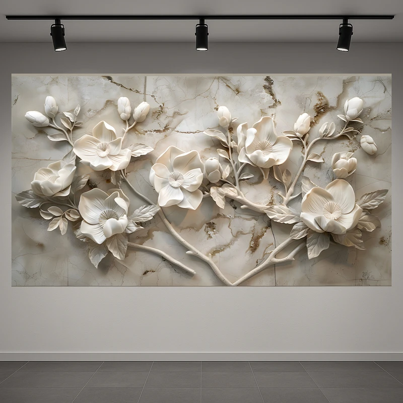 پوستر پارچه ای طرح مخمل نقش برجسته مدل گل های مرمرین کد AR3059879